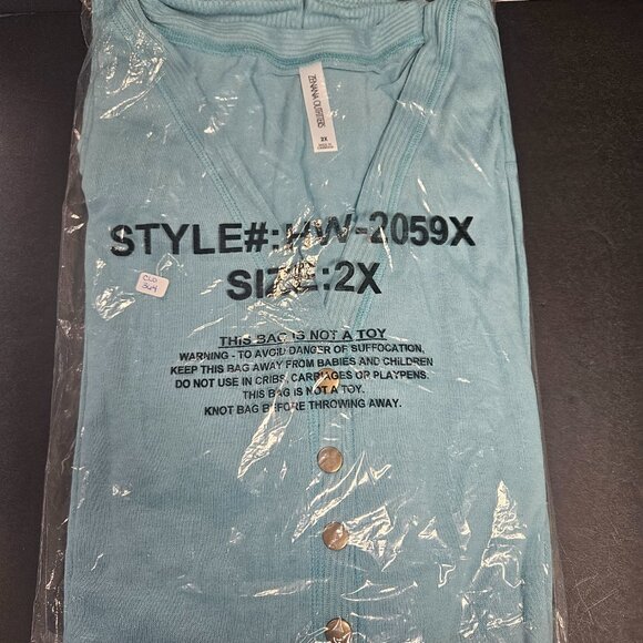 Zenana Outfitters 2X Long Sleeve Snap Front closure cozy sweater, long aqua blue - Picture 4 of 4